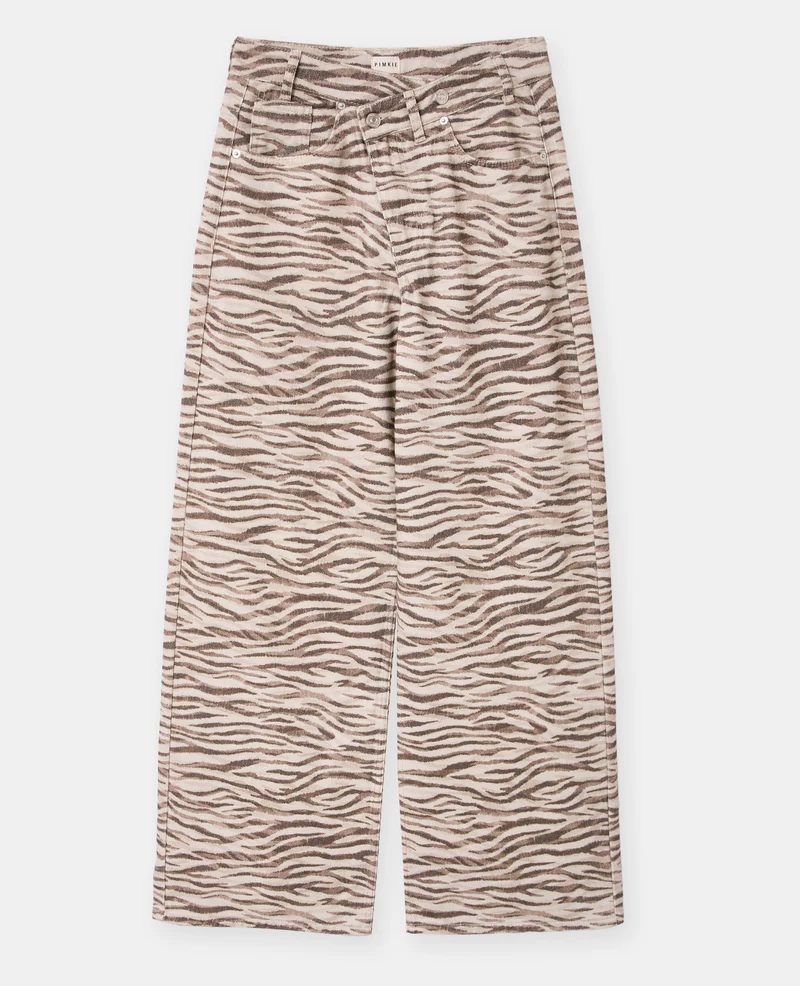 Jean wide motif zèbre avec ceinture décalée