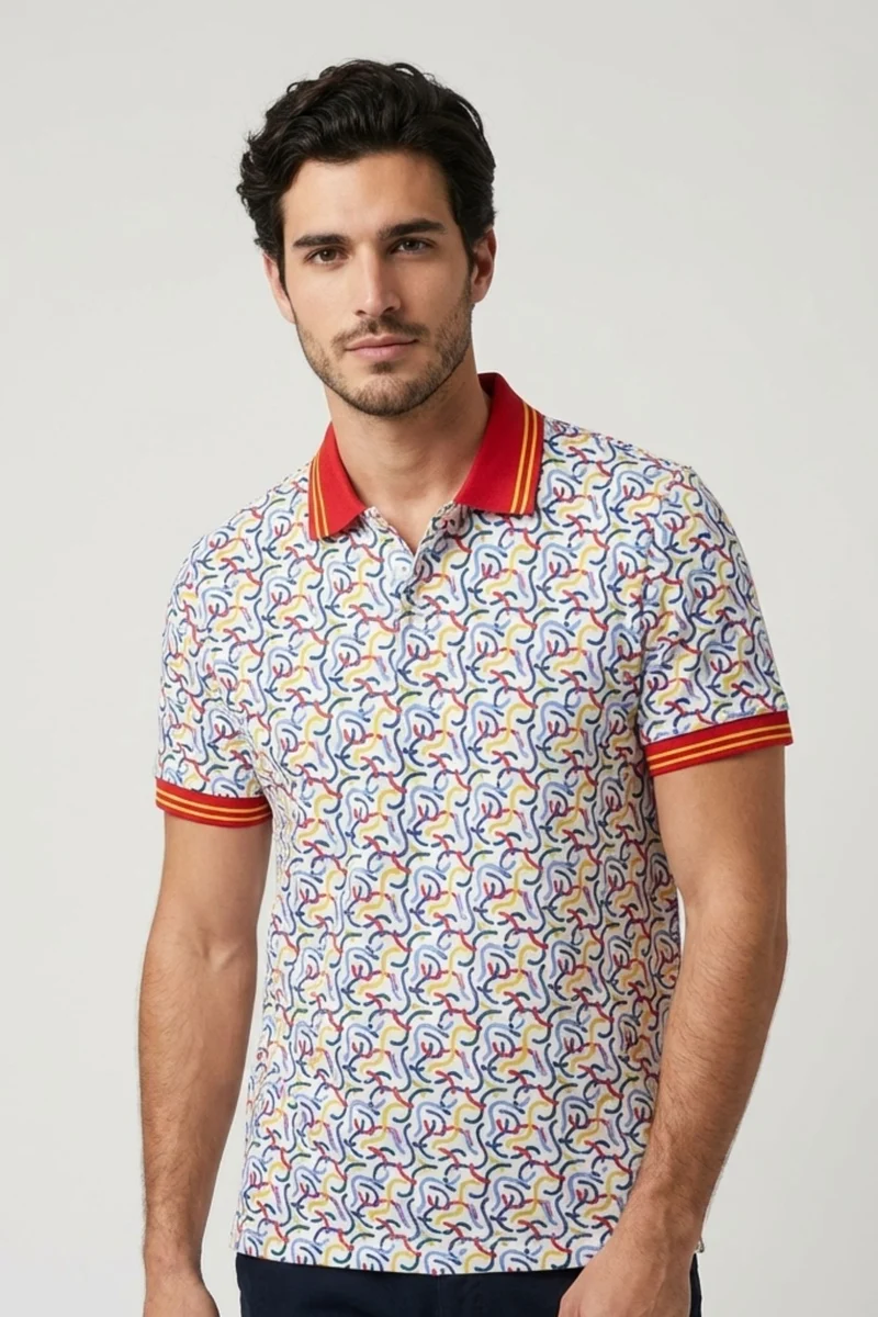 Piquet Man Polo White Red