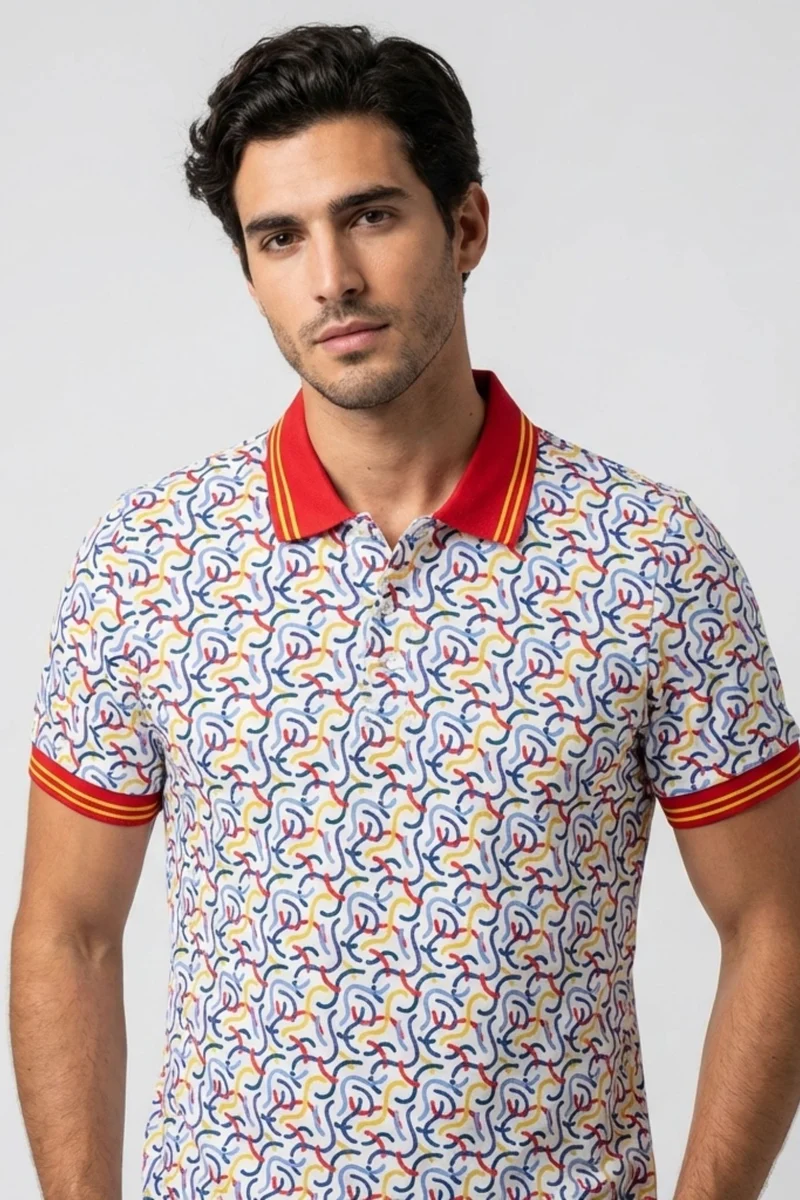 Piquet Man Polo White Red