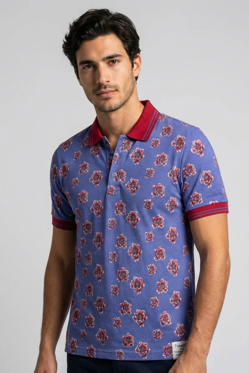 Piquet Man Polo Blue Red