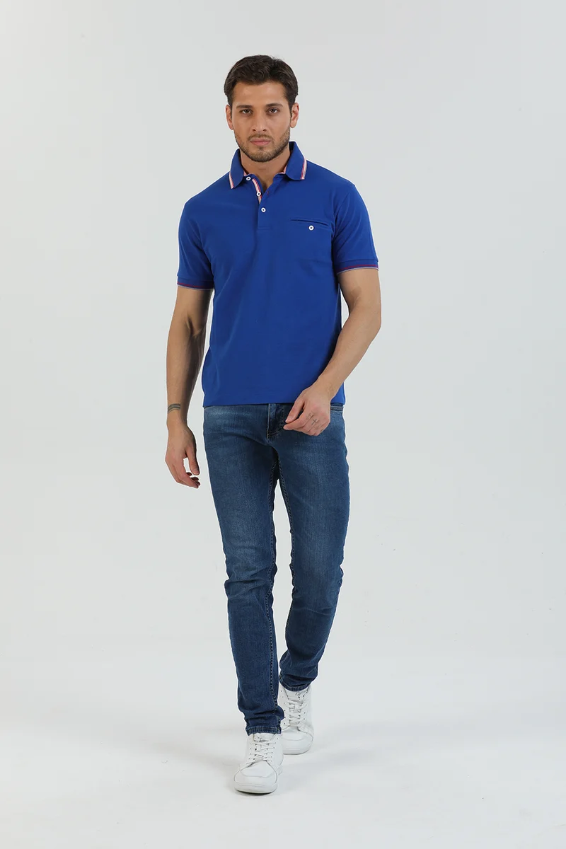 Cotton Man Polo Navy Blue