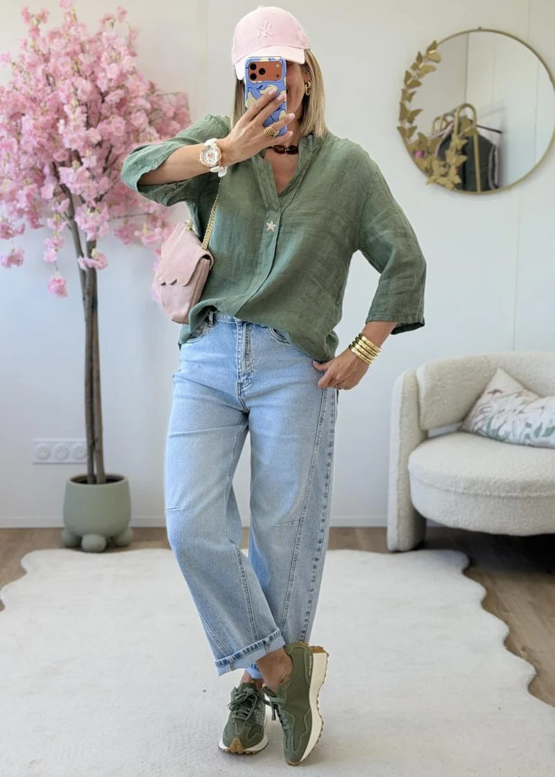 Blouse en lin kaki