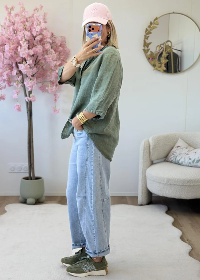 Blouse en lin kaki