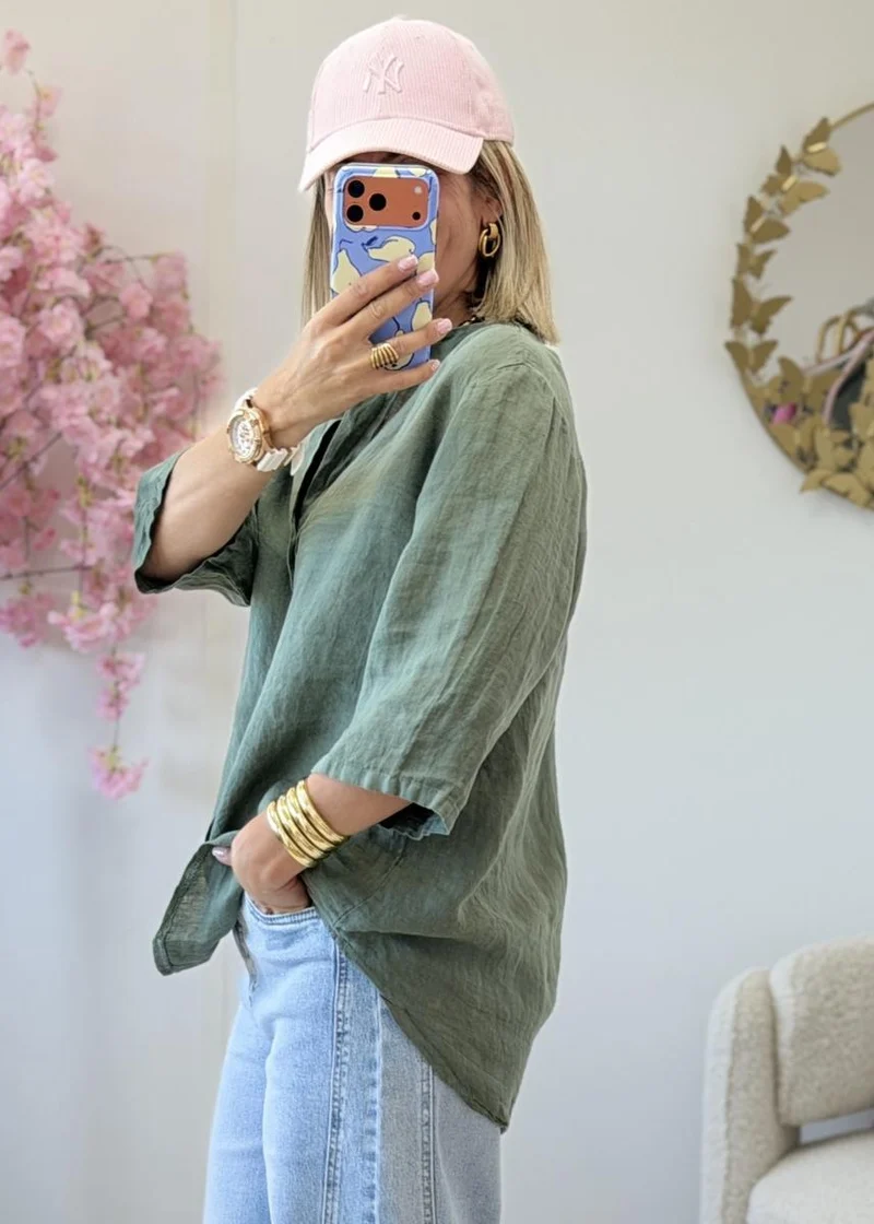 Blouse en lin kaki