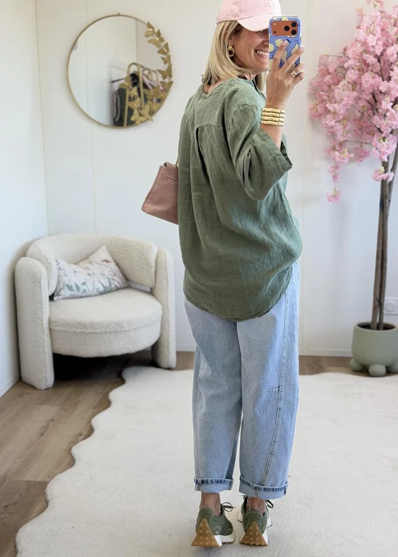 Blouse en lin kaki