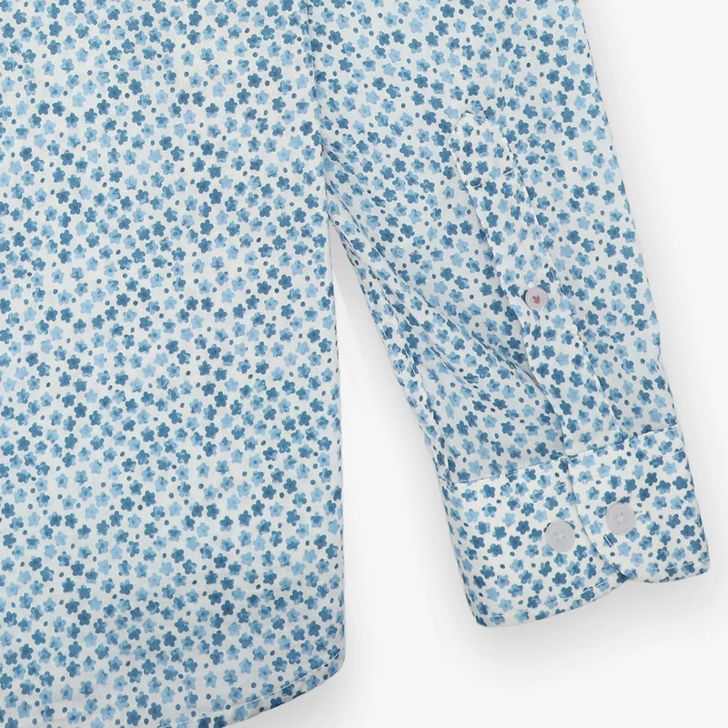 Chemise manches longues imprimée en coton bleu