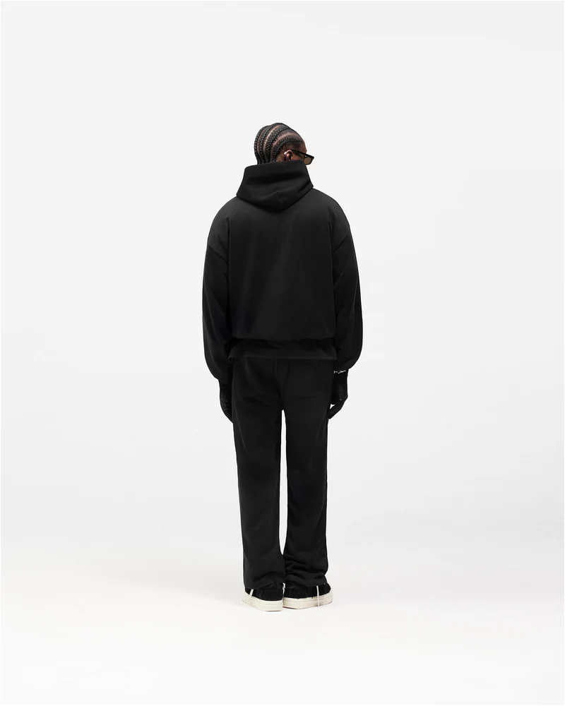 Dual Layer Script Hoodie - Jet Black