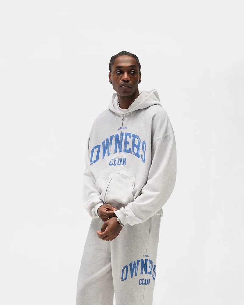 Represent Owners Club Zip Through Hoodie - Sprayed Ice Grey Marl