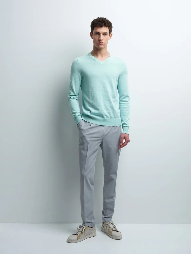 Pantalon en poly-viscose uni