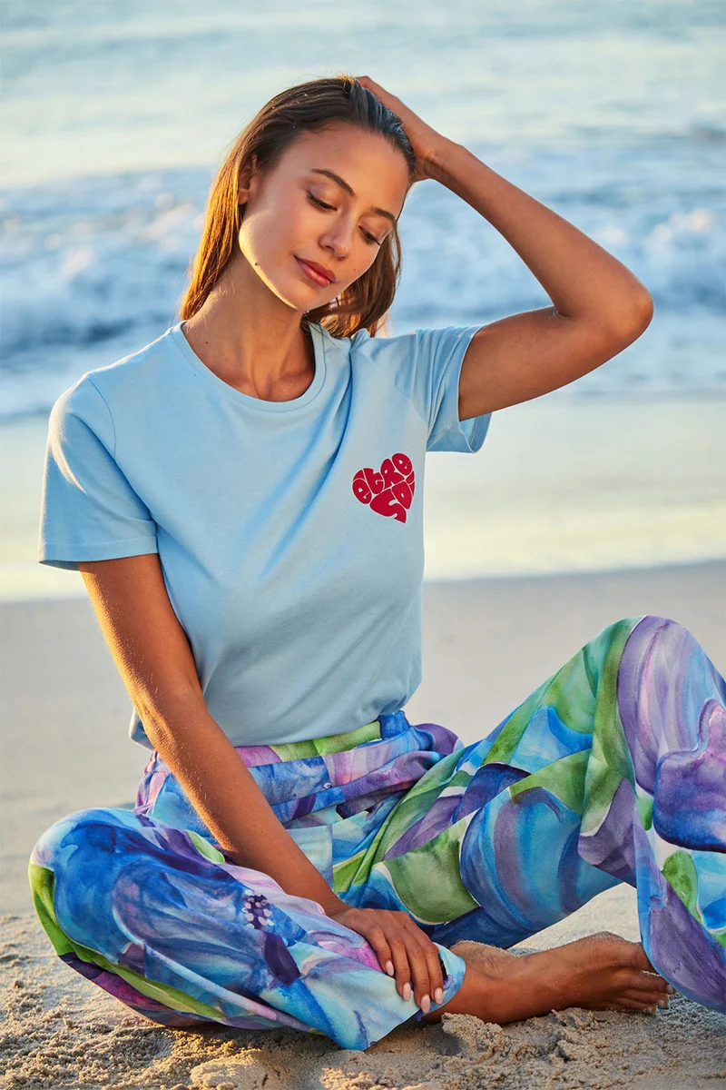 Pantalon fluide Hibiscus Azur