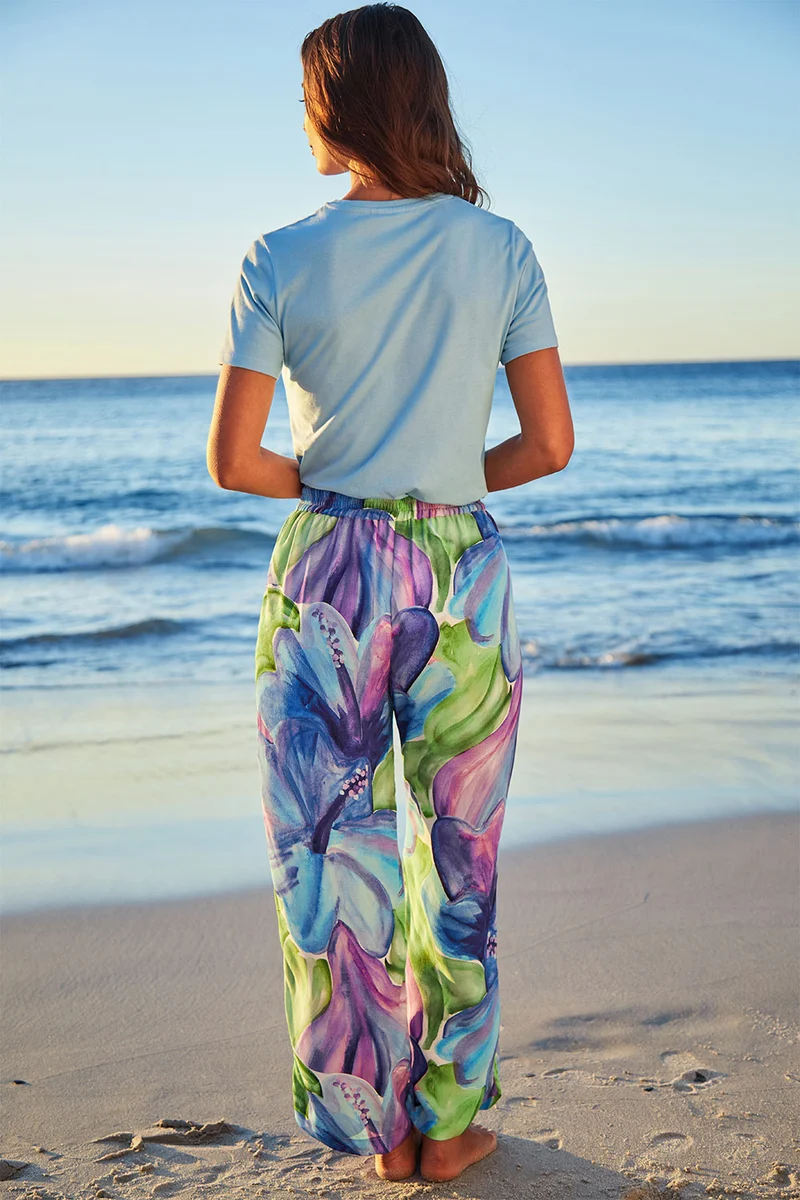 Pantalon fluide Hibiscus Azur