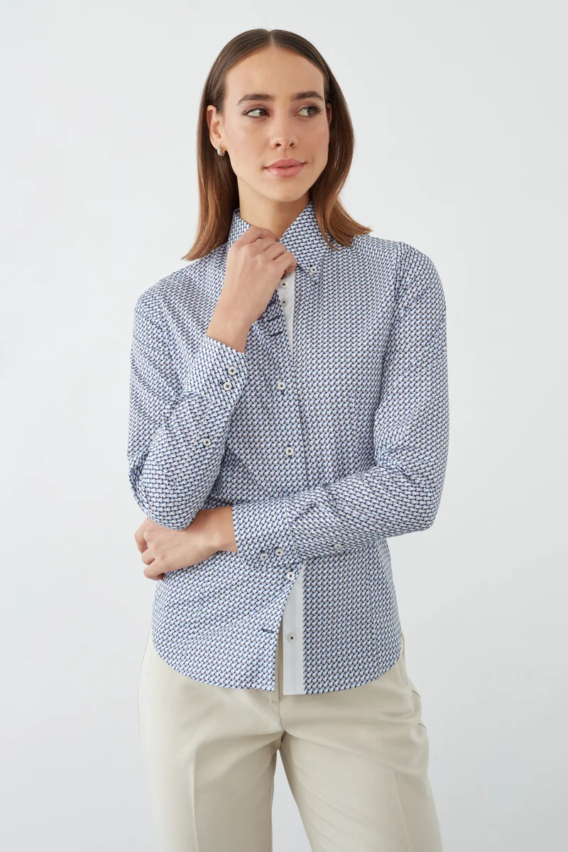 Silvia Iconic Poplin Women’s Shirt White Navy Blue