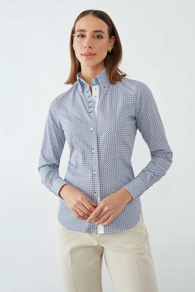 Silvia Iconic Poplin Women’s Shirt White Navy Blue