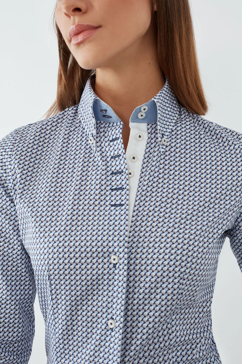 Silvia Iconic Poplin Women’s Shirt White Navy Blue