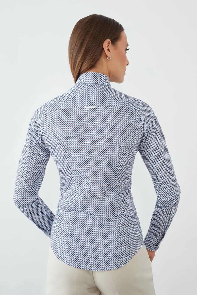 Silvia Iconic Poplin Women’s Shirt White Navy Blue