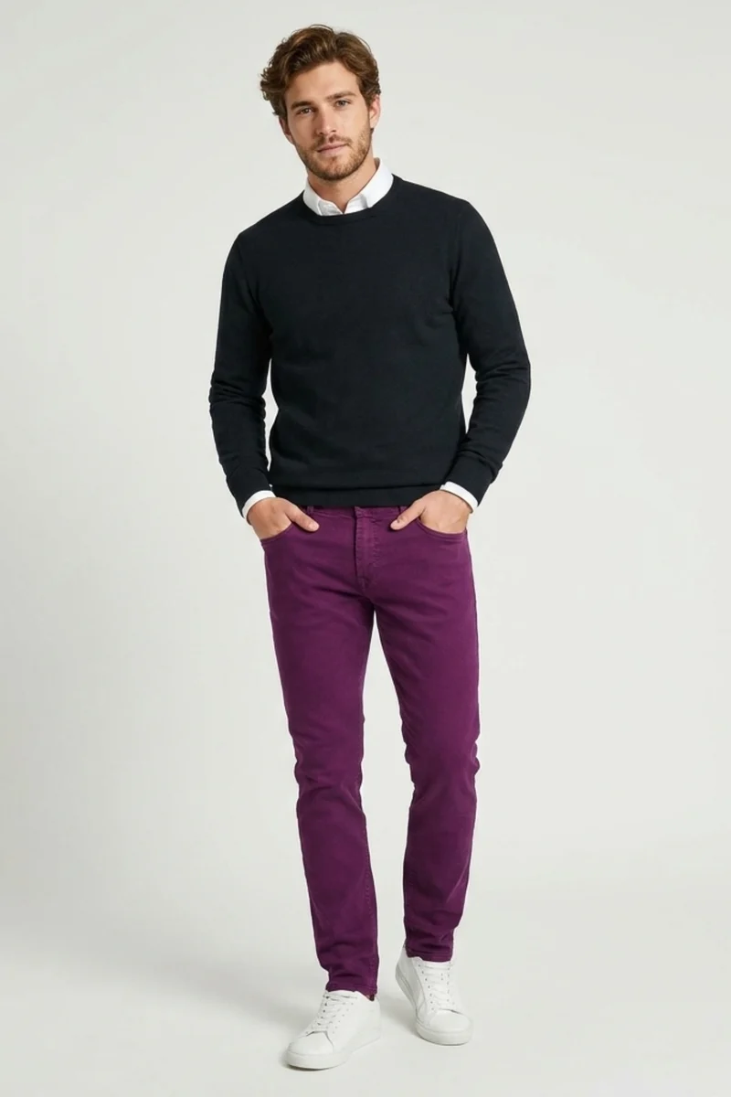 Cotton Stretch Man Pant Purple