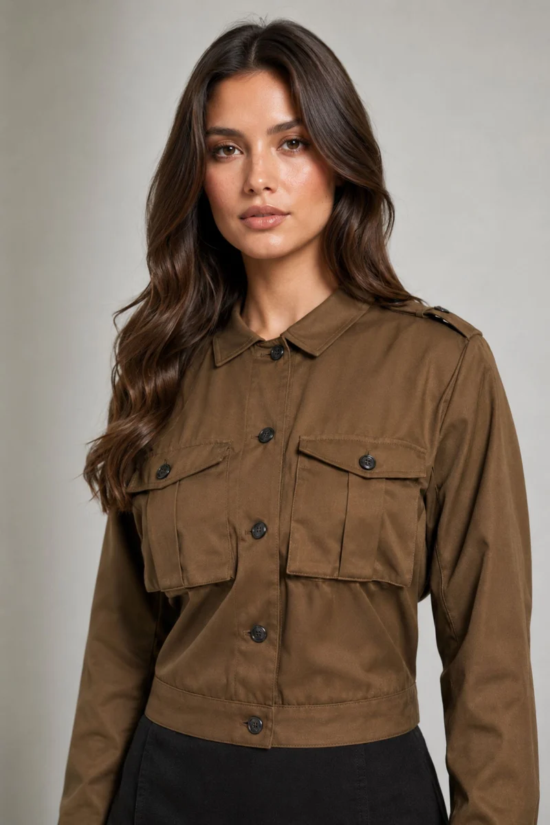 Krika|Khaki Utility Jacket With Cargo Pockets
