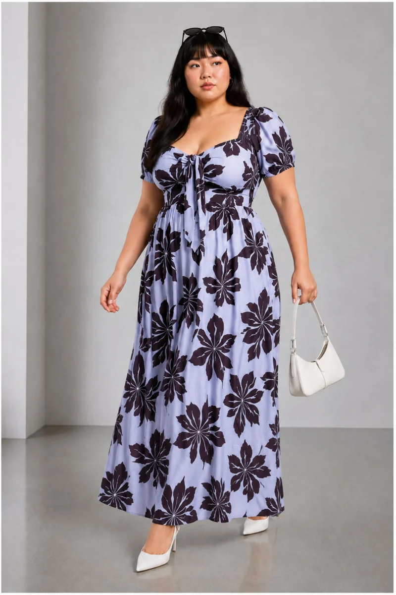 Aloraia|Viscose Maxi Dress With Front Tie Up