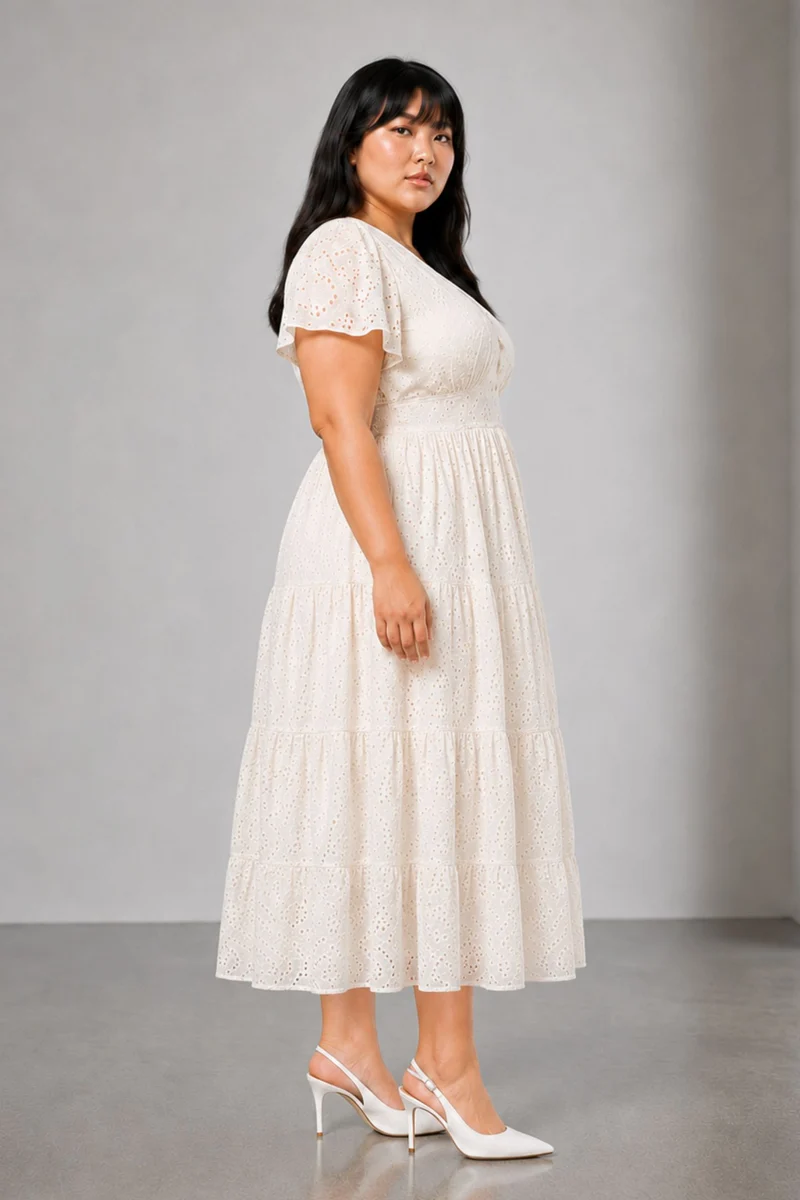 Noana|Cotton Tiered Schiffli Midi Dress