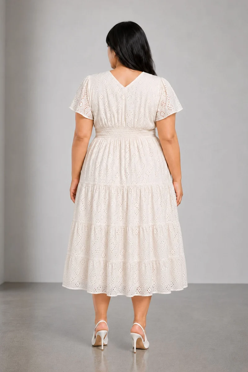 Noana|Cotton Tiered Schiffli Midi Dress