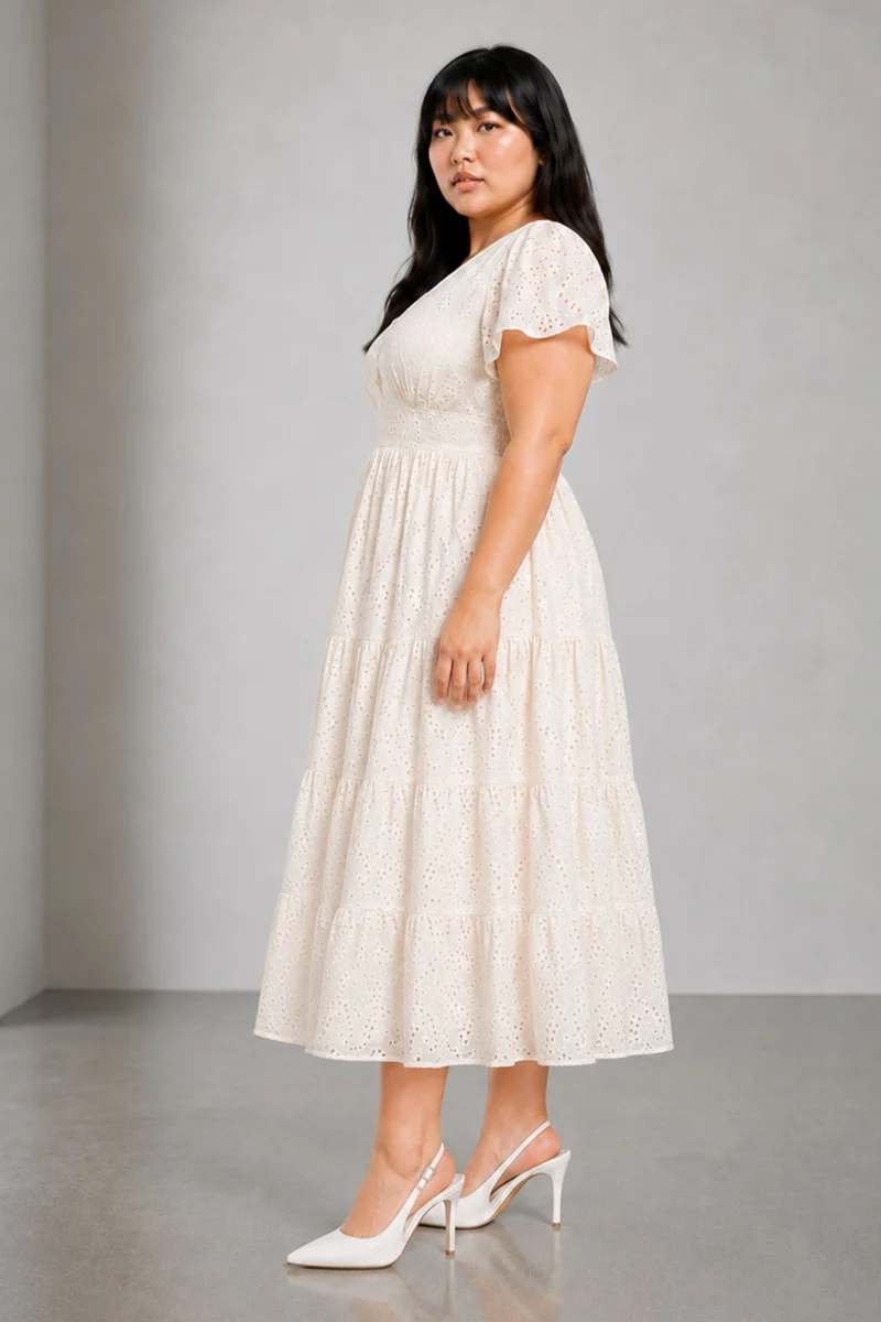 Noana|Cotton Tiered Schiffli Midi Dress