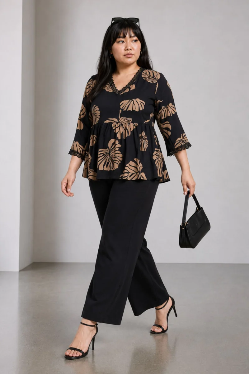 Sophiel|Viscose Peplum Lace Insert Top