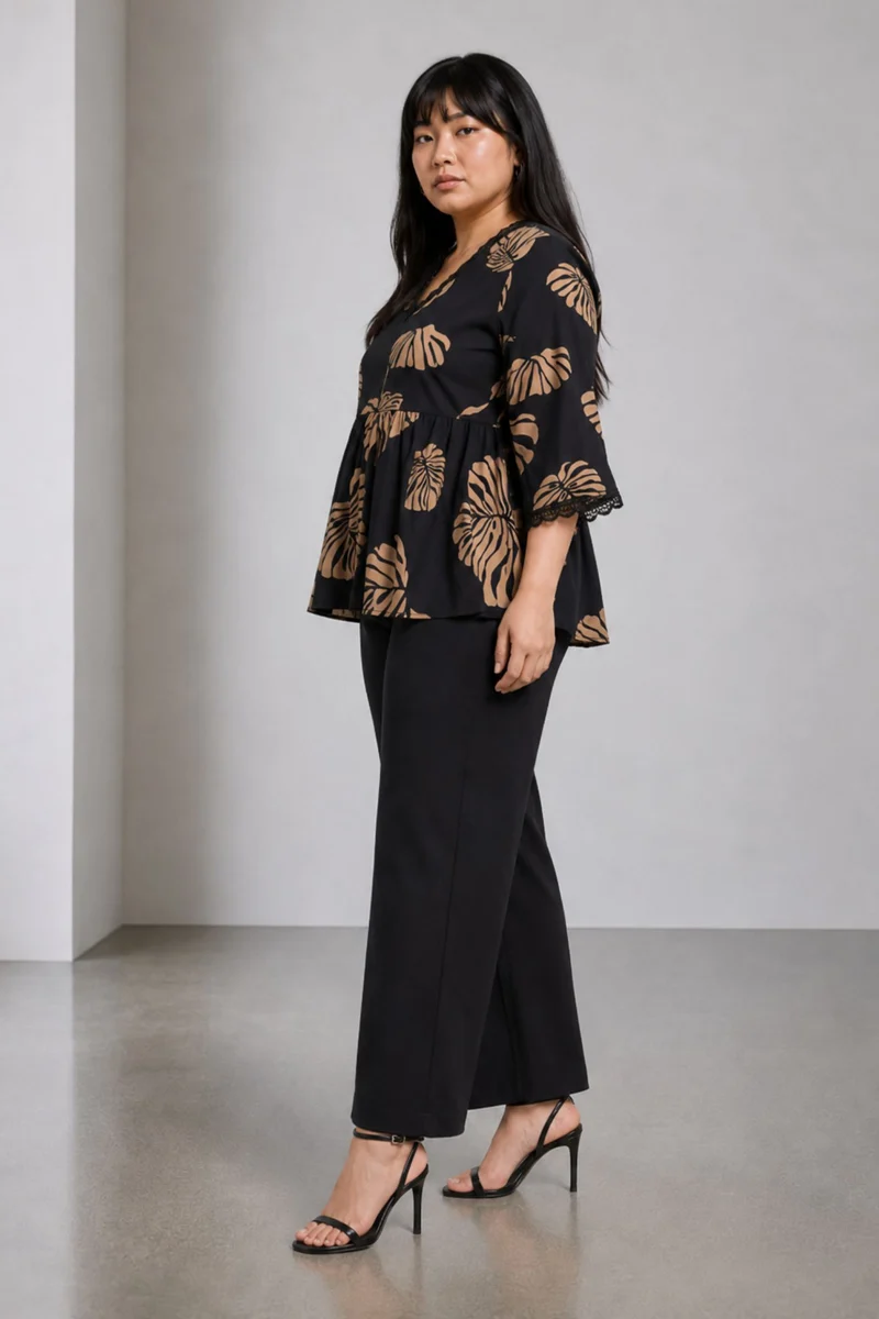 Sophiel|Viscose Peplum Lace Insert Top
