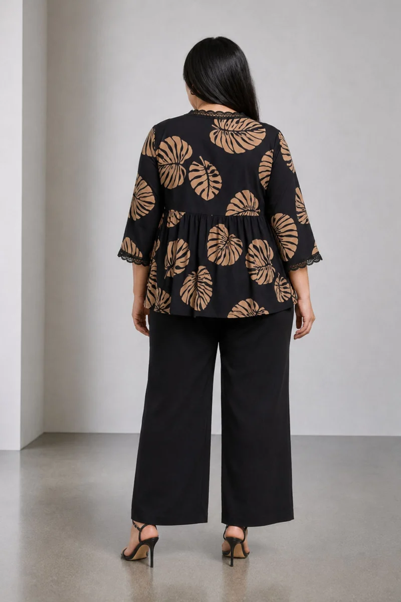 Sophiel|Viscose Peplum Lace Insert Top