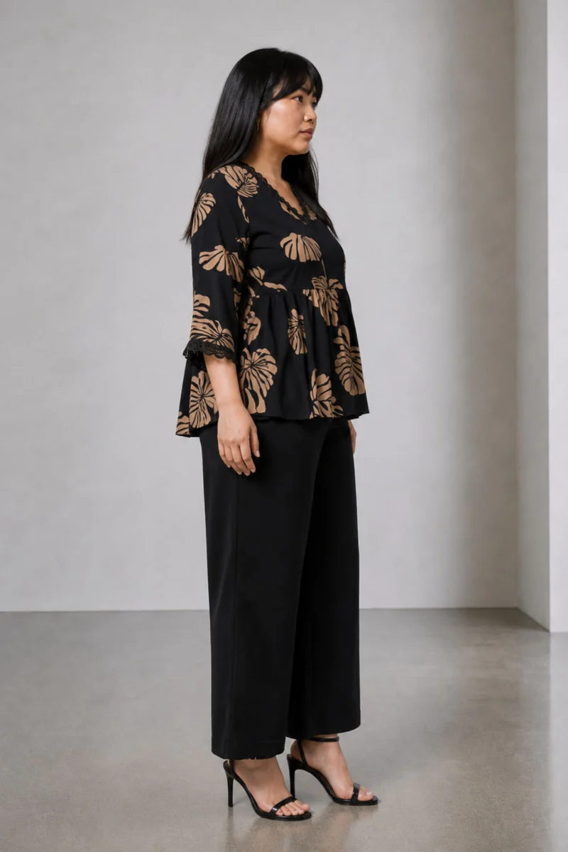 Sophiel|Viscose Peplum Lace Insert Top