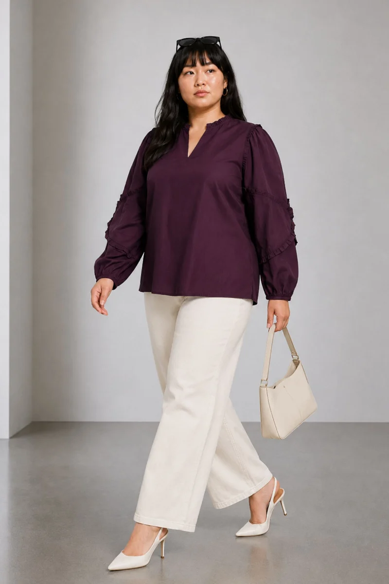 Clairea|Cotton Ruffle Detail Relaxed Fit Top