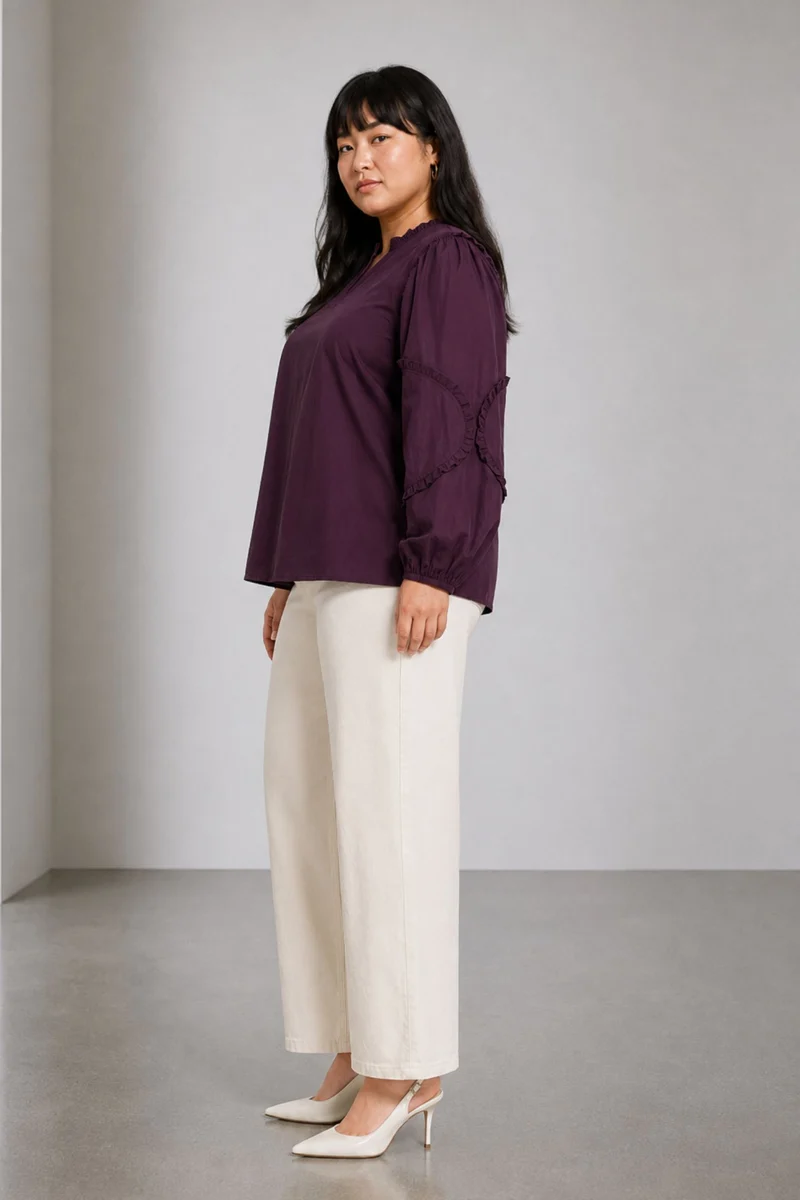 Clairea|Cotton Ruffle Detail Relaxed Fit Top