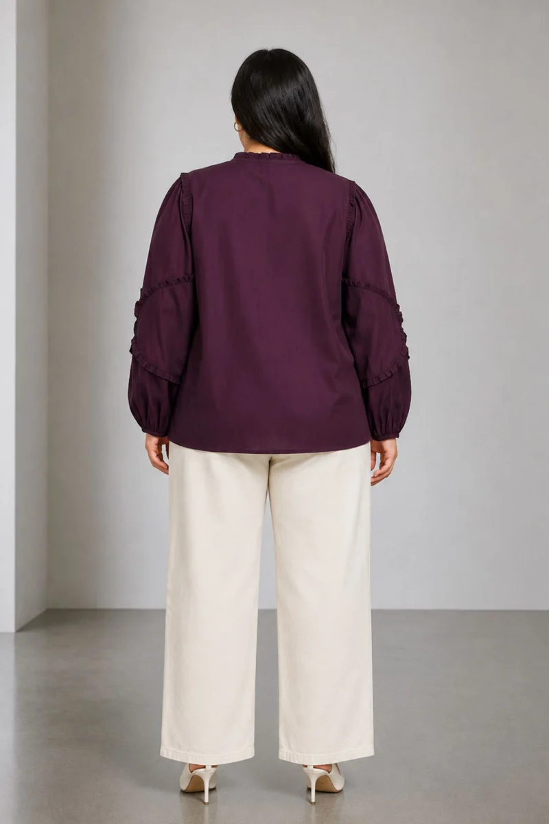 Clairea|Cotton Ruffle Detail Relaxed Fit Top