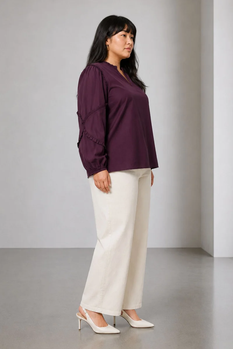 Clairea|Cotton Ruffle Detail Relaxed Fit Top