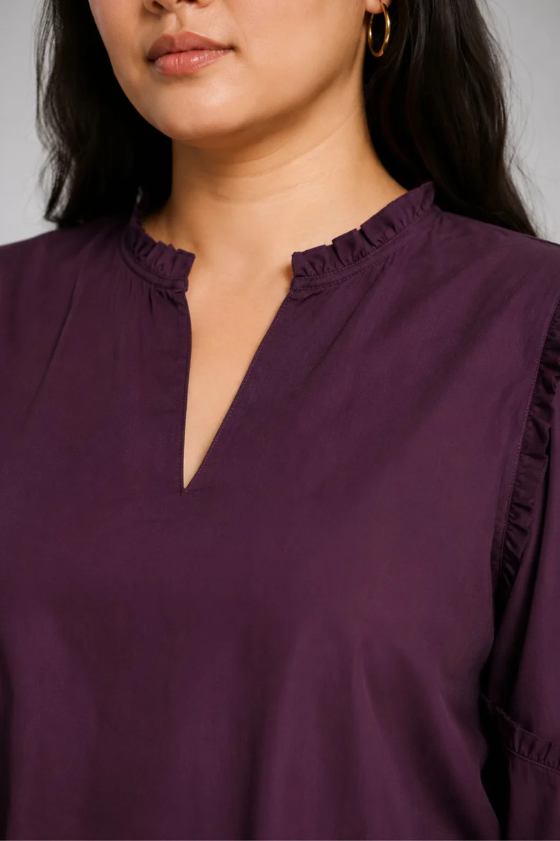 Clairea|Cotton Ruffle Detail Relaxed Fit Top