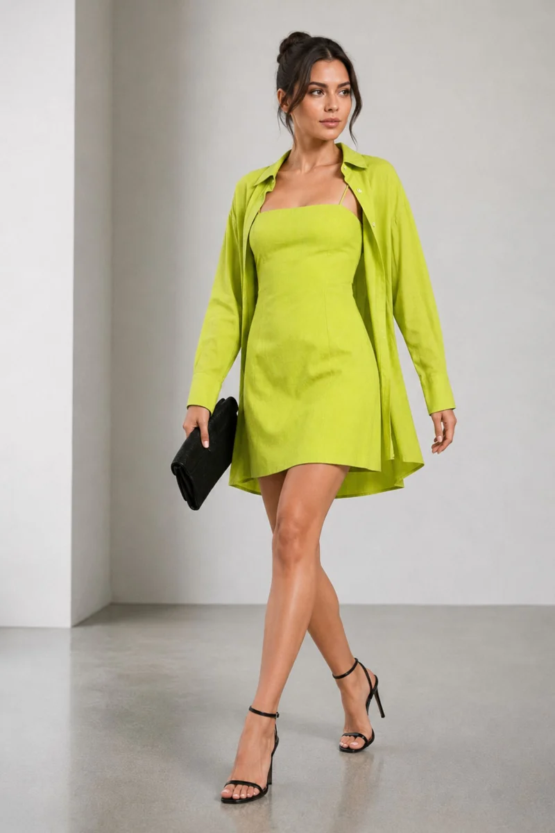 Ginap|Linen Oversized Shirt With Mini Dress