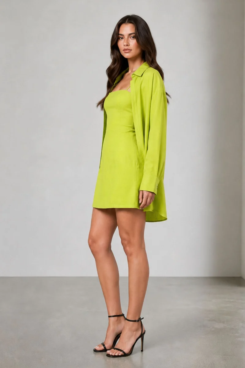 Ginap|Linen Oversized Shirt With Mini Dress