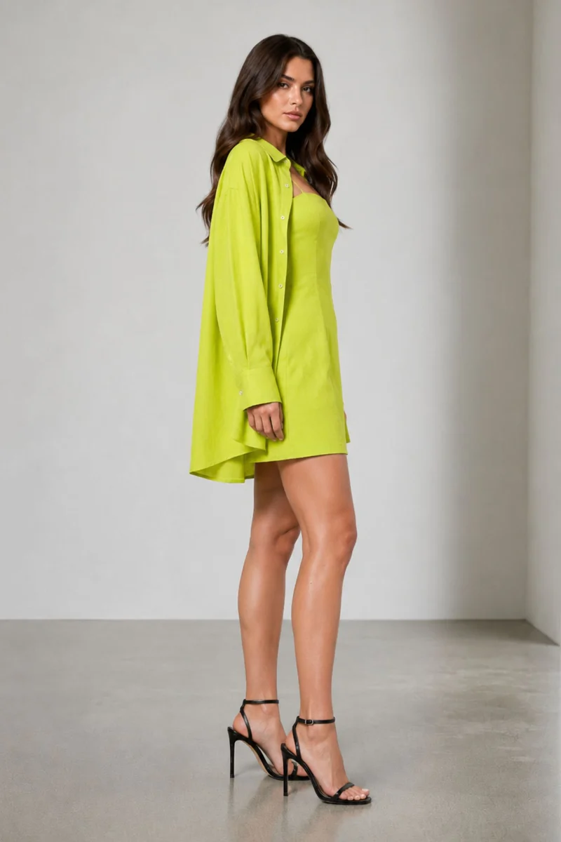Ginap|Linen Oversized Shirt With Mini Dress