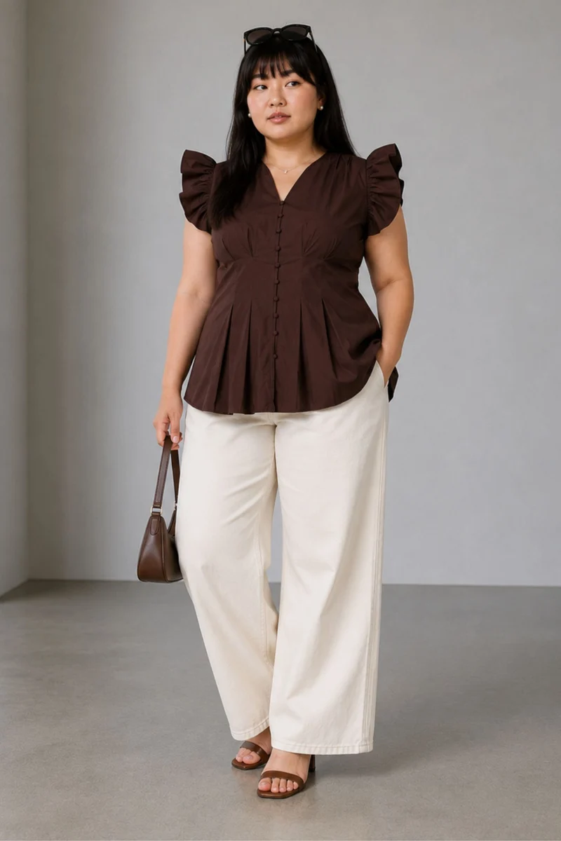 Pone|Cotton Pleated Peplum Top