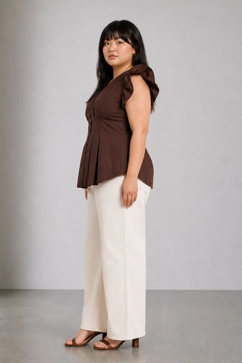 Pone|Cotton Pleated Peplum Top
