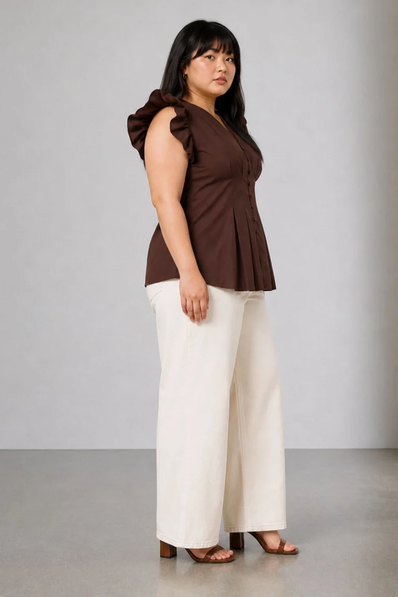Pone|Cotton Pleated Peplum Top