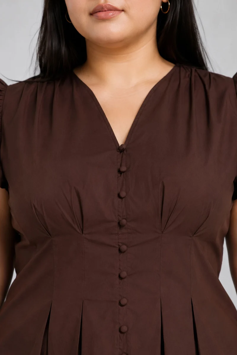 Pone|Cotton Pleated Peplum Top