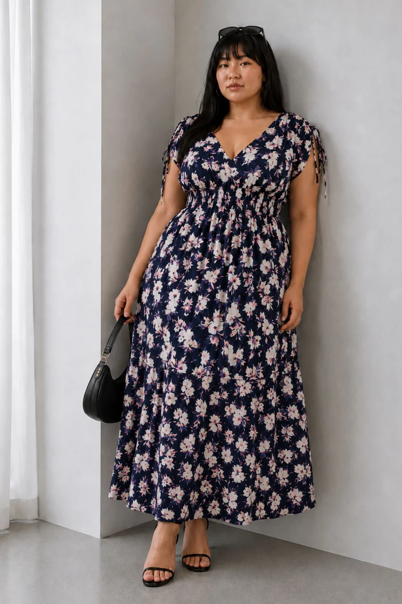 Vedala|Viscose Fit Flare Maxi Tier Dress