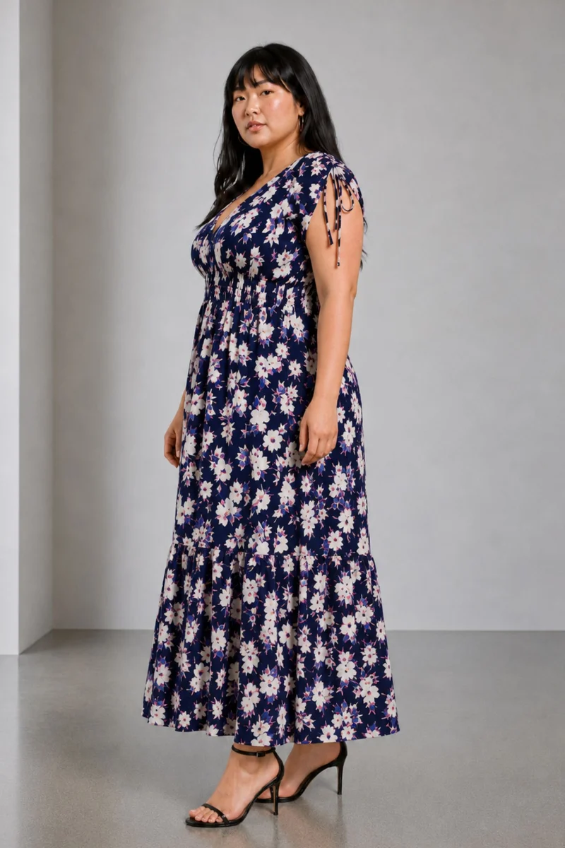 Vedala|Viscose Fit Flare Maxi Tier Dress