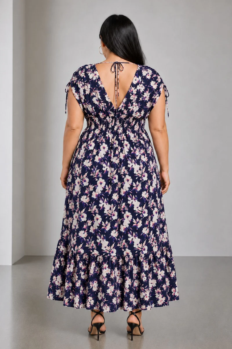 Vedala|Viscose Fit Flare Maxi Tier Dress