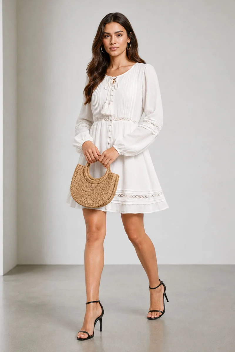 Calistana|Flowy Mini Dress With Lace Insert Details