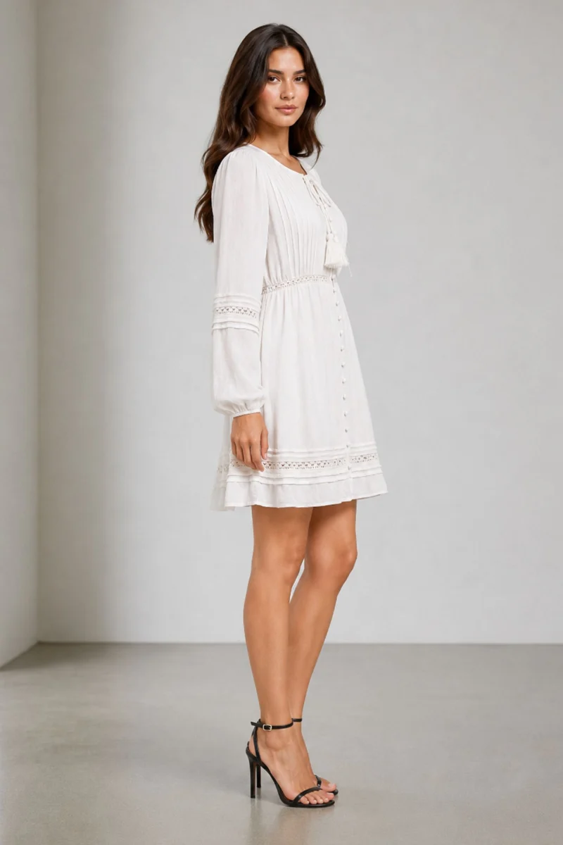 Calistana|Flowy Mini Dress With Lace Insert Details