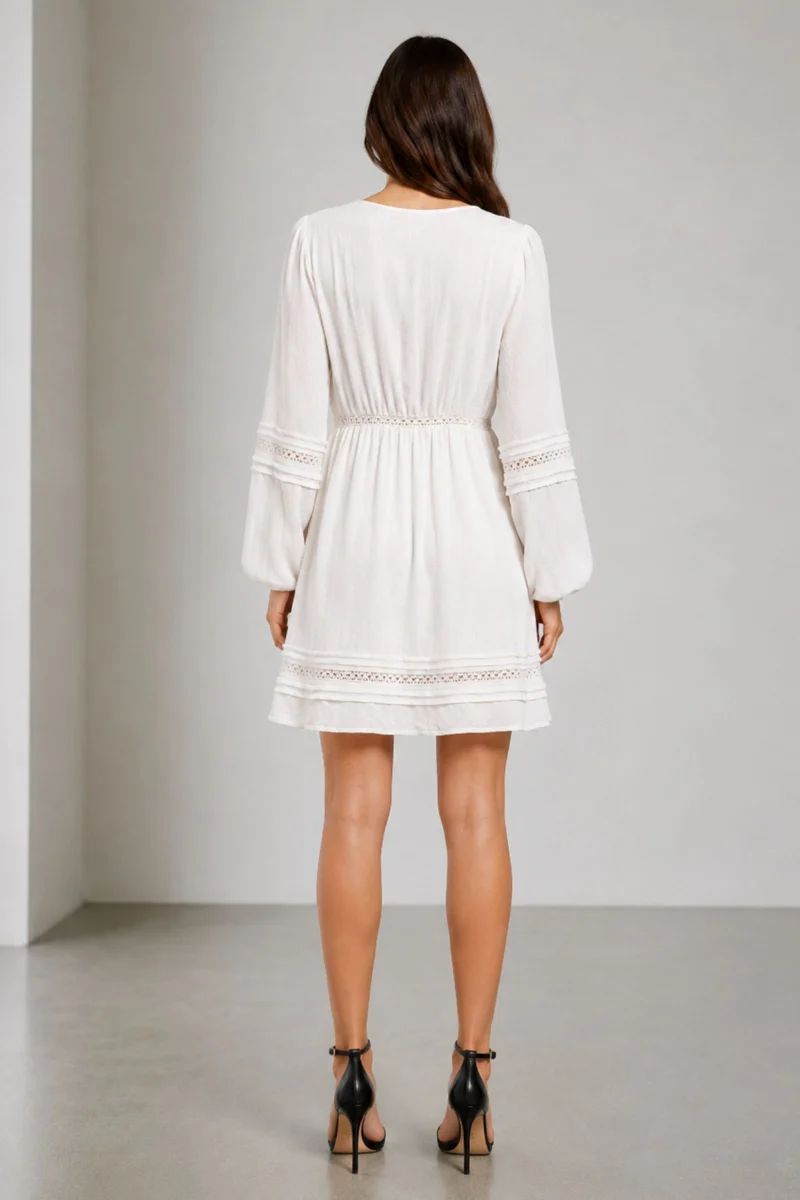 Calistana|Flowy Mini Dress With Lace Insert Details