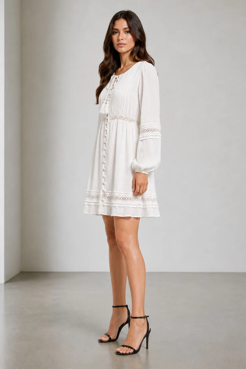 Calistana|Flowy Mini Dress With Lace Insert Details