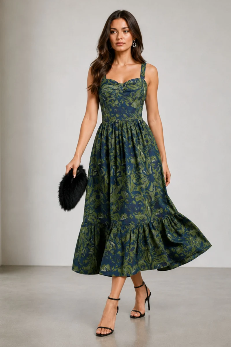 Ginaela|100% Cotton Fit Flare Maxi Dress