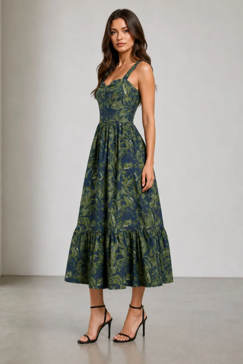 Ginaela|100% Cotton Fit Flare Maxi Dress